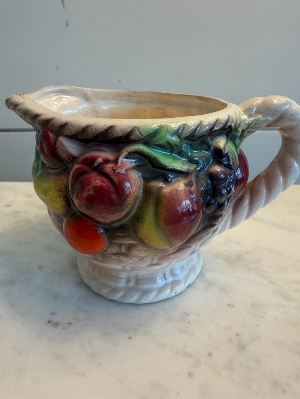 Vintage Fruit Basket Creamer with Poured Candle